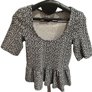 Maeve by Anthropologie XXS Peplum Leopard Print Top – Black & White